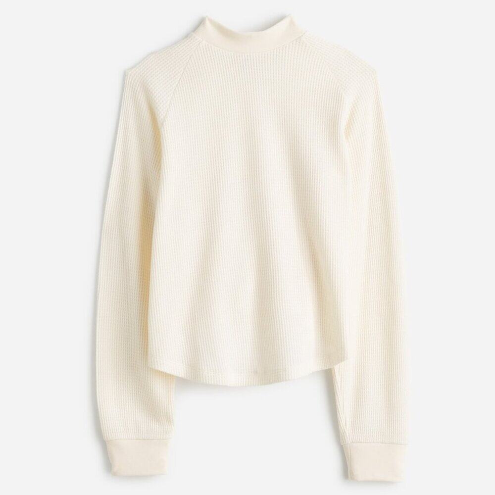 Madewell Tops Womens Waffle-Knit Long-Sleeve Crewneck Tee Ivory Size‎ XXS NEW
